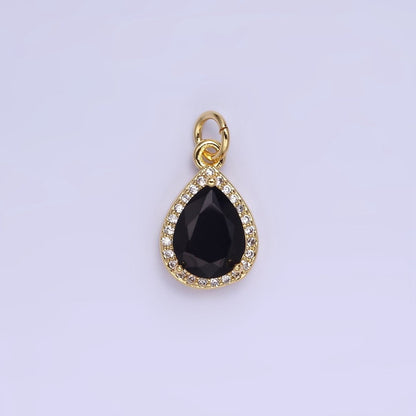 14K Gold Filled Birthstone CZ Teardrop Micro Paved Charm in Gold &amp; Silver | W696 - W703, W751 - W757