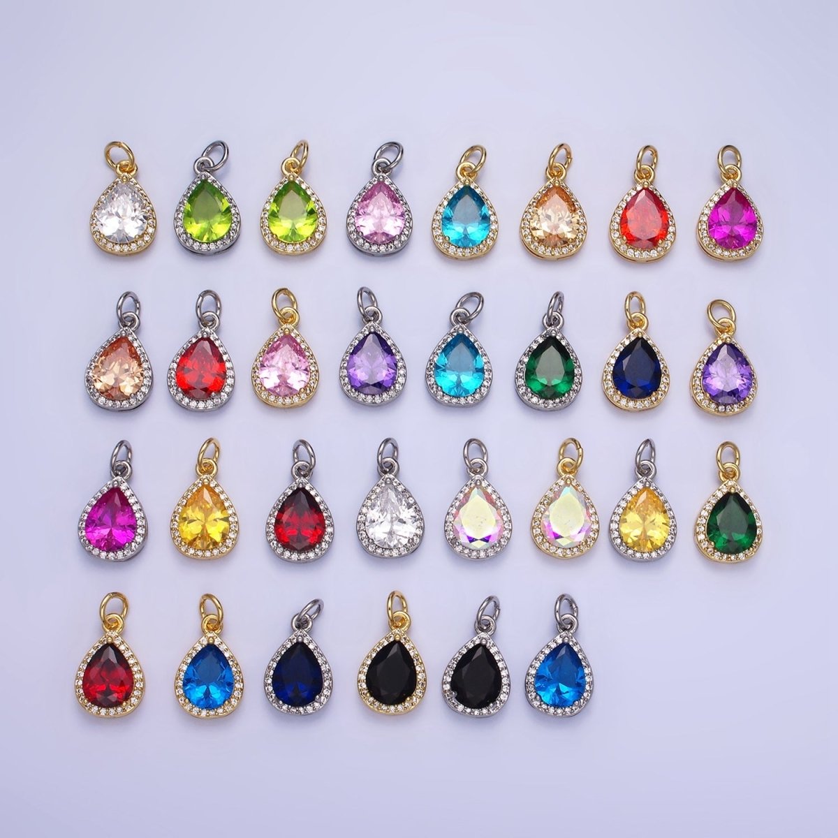 14K Gold Filled Birthstone CZ Teardrop Micro Paved Charm in Gold &amp; Silver | W696 - W703, W751 - W757