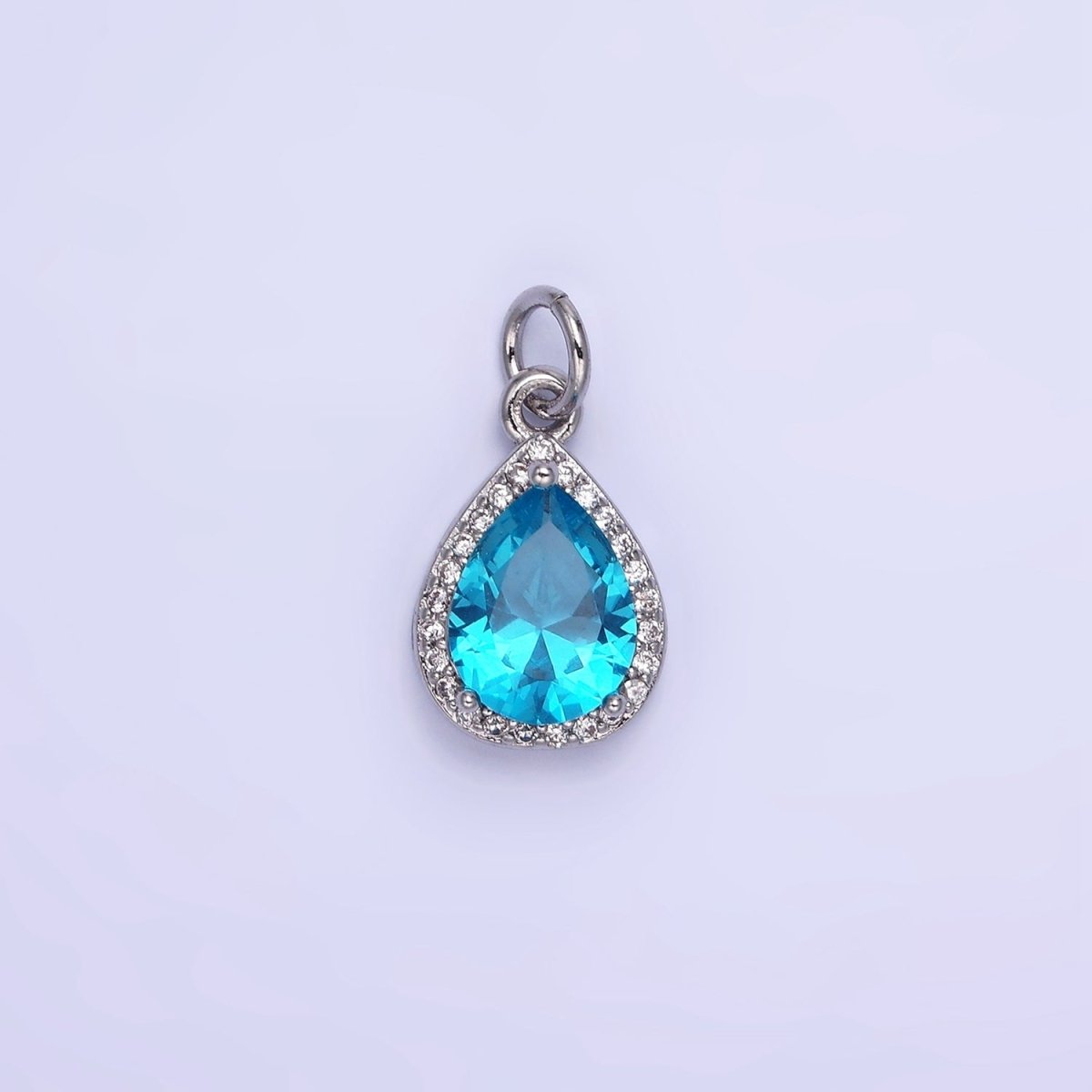 14K Gold Filled Birthstone CZ Teardrop Micro Paved Charm in Gold &amp; Silver | W696 - W703, W751 - W757