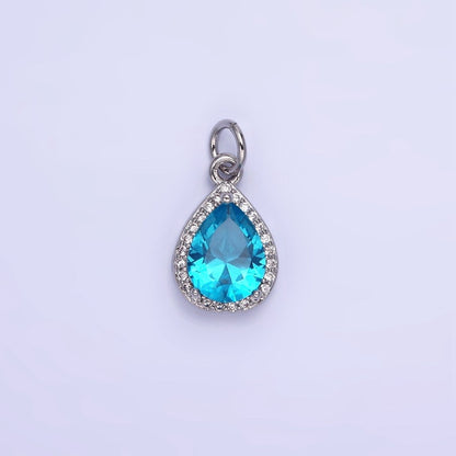14K Gold Filled Birthstone CZ Teardrop Micro Paved Charm in Gold &amp; Silver | W696 - W703, W751 - W757
