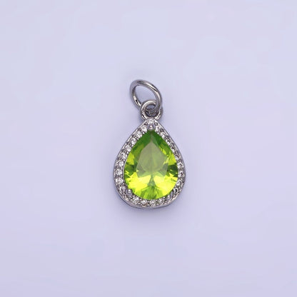 14K Gold Filled Birthstone CZ Teardrop Micro Paved Charm in Gold &amp; Silver | W696 - W703, W751 - W757