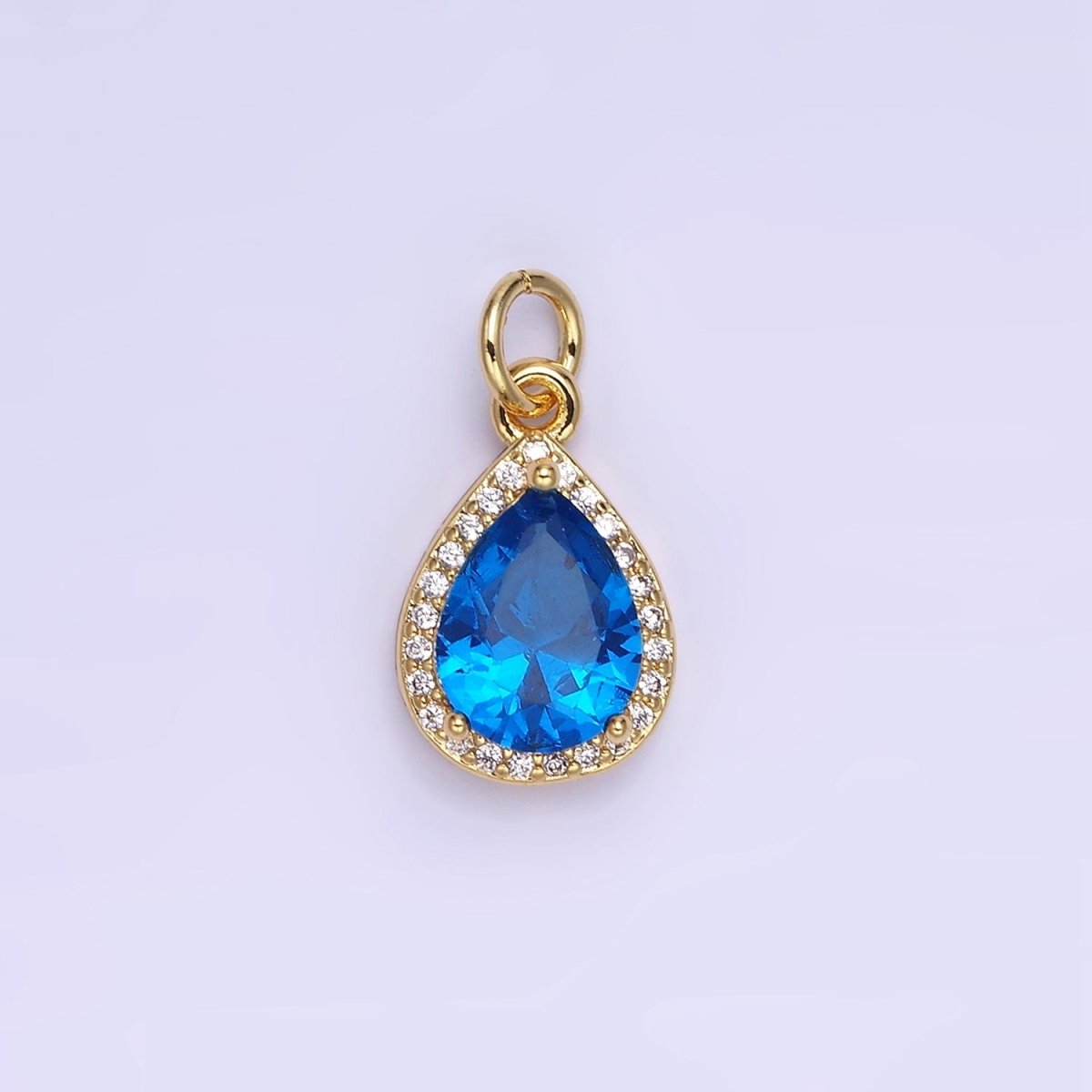 14K Gold Filled Birthstone CZ Teardrop Micro Paved Charm in Gold &amp; Silver | W696 - W703, W751 - W757