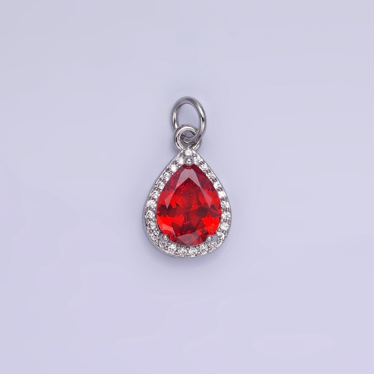 14K Gold Filled Birthstone CZ Teardrop Micro Paved Charm in Gold &amp; Silver | W696 - W703, W751 - W757
