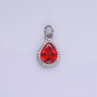 14K Gold Filled Birthstone CZ Teardrop Micro Paved Charm in Gold &amp; Silver | W696 - W703, W751 - W757