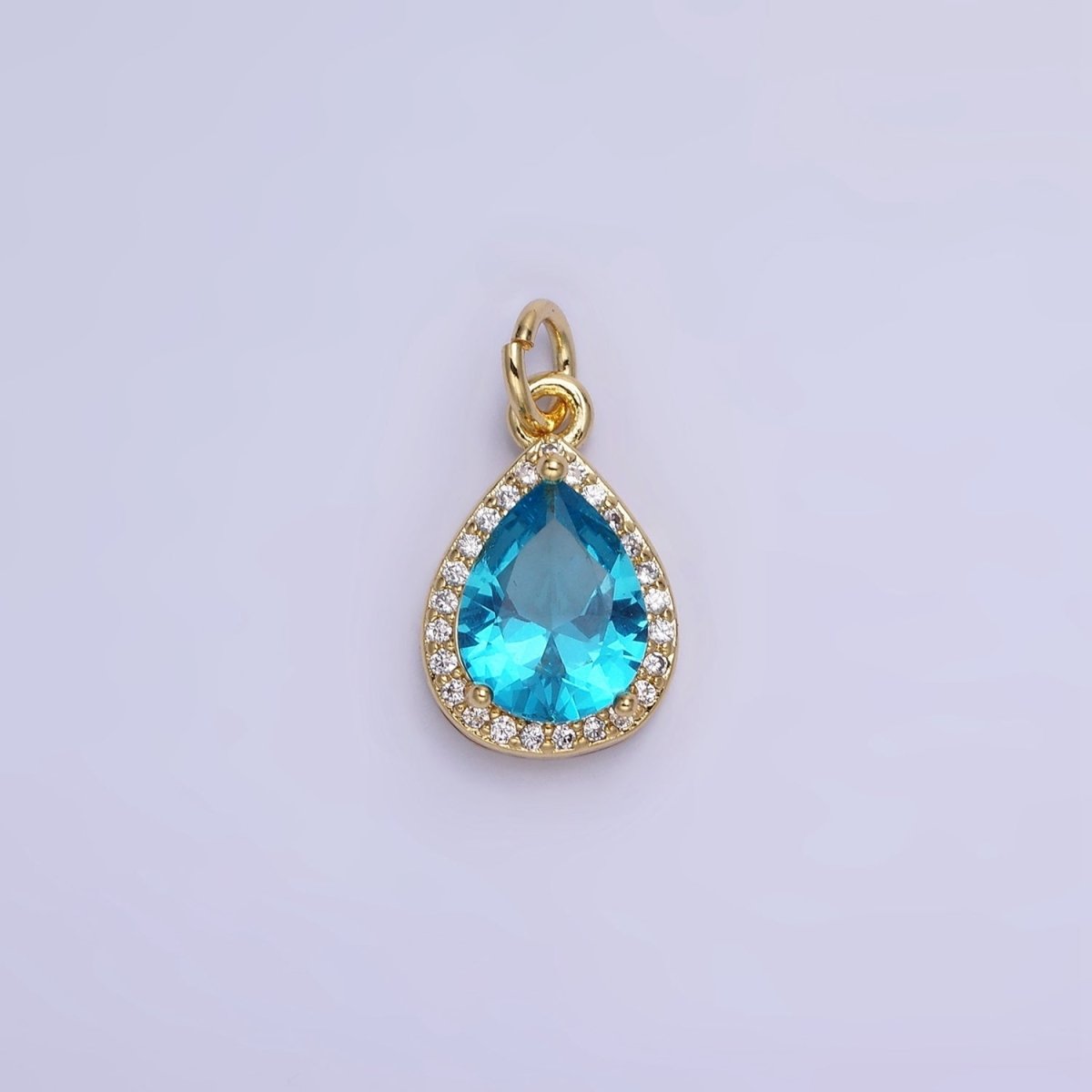 14K Gold Filled Birthstone CZ Teardrop Micro Paved Charm in Gold &amp; Silver | W696 - W703, W751 - W757