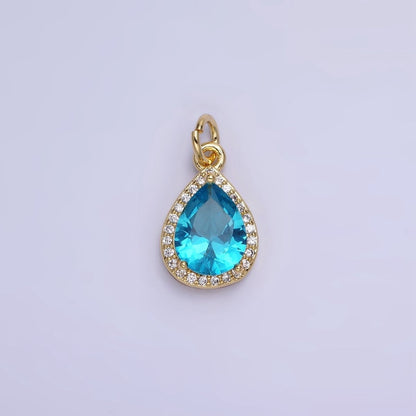 14K Gold Filled Birthstone CZ Teardrop Micro Paved Charm in Gold &amp; Silver | W696 - W703, W751 - W757