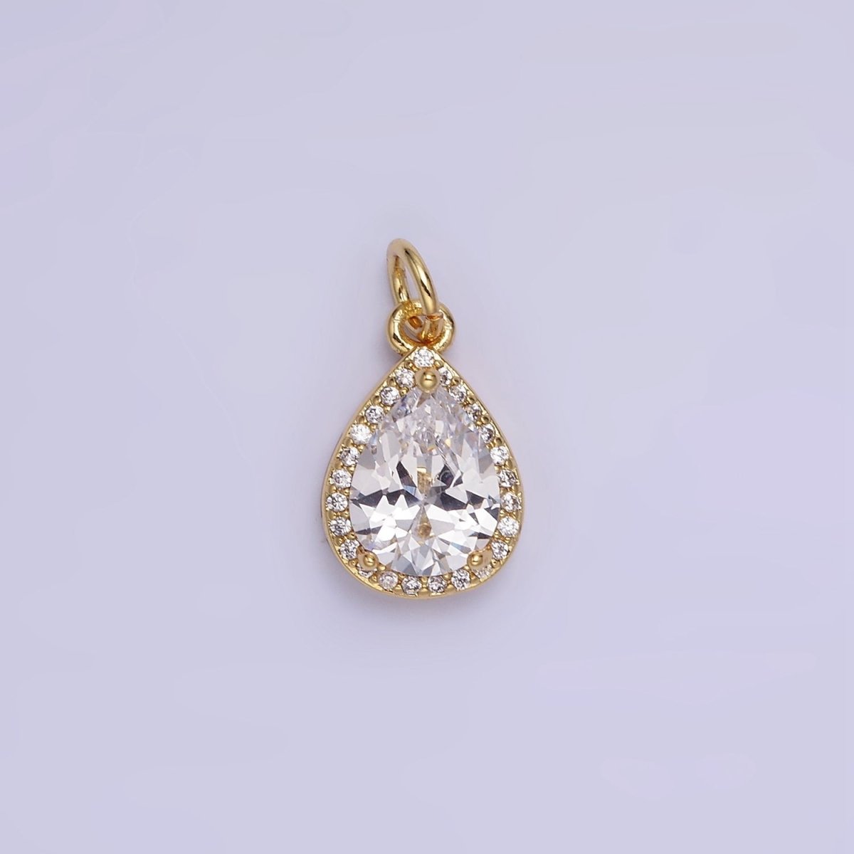 14K Gold Filled Birthstone CZ Teardrop Micro Paved Charm in Gold &amp; Silver | W696 - W703, W751 - W757
