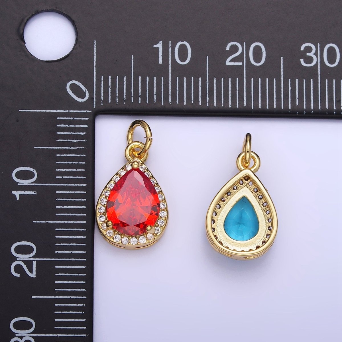 14K Gold Filled Birthstone CZ Teardrop Micro Paved Charm in Gold &amp; Silver | W696 - W703, W751 - W757