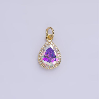 14K Gold Filled Birthstone CZ Teardrop Micro Paved Charm in Gold &amp; Silver | W696 - W703, W751 - W757
