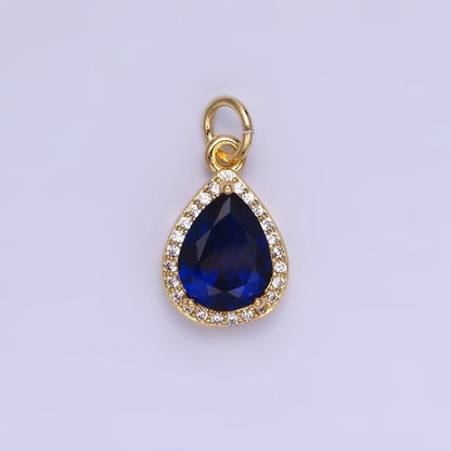 14K Gold Filled Birthstone CZ Teardrop Micro Paved Charm in Gold &amp; Silver | W696 - W703, W751 - W757