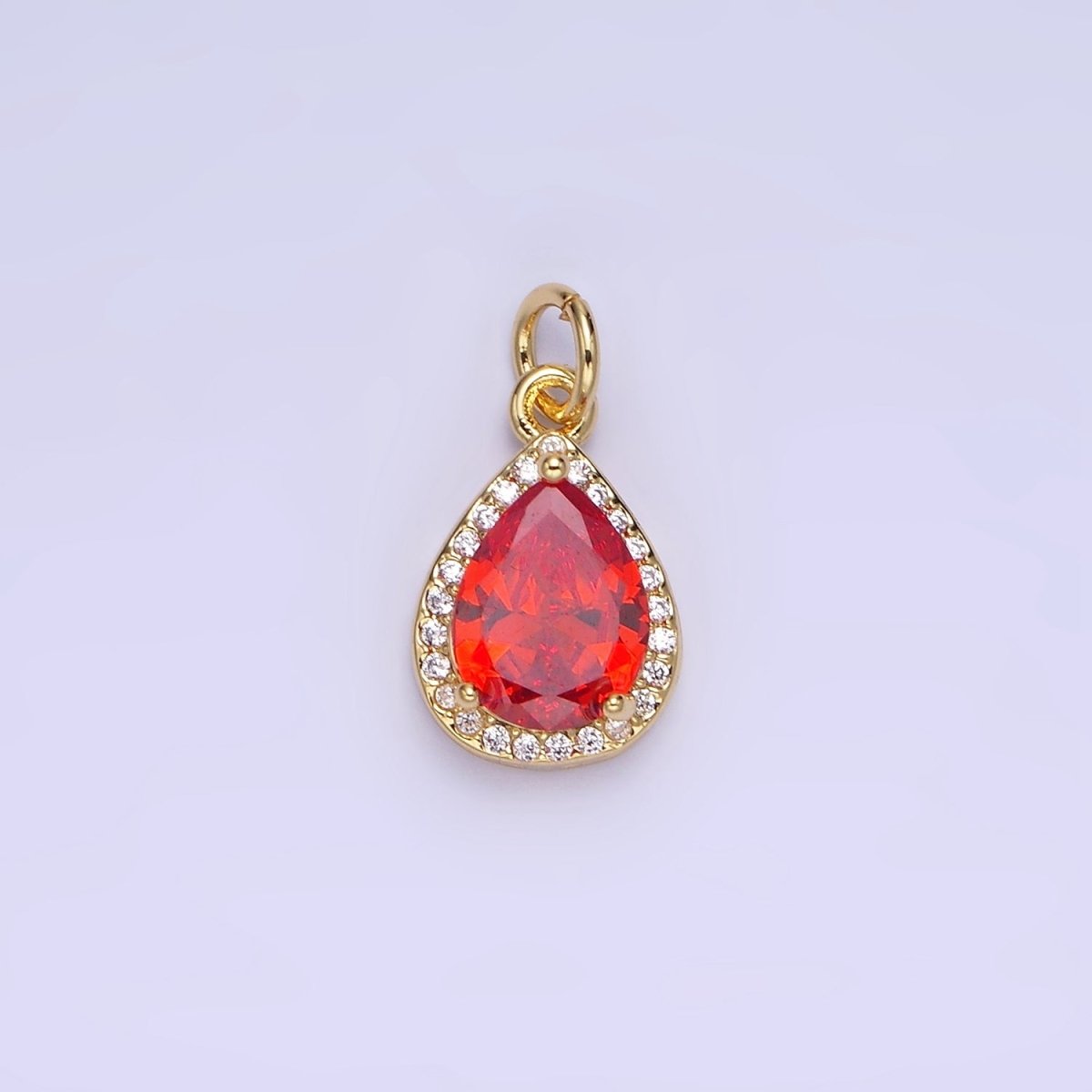14K Gold Filled Birthstone CZ Teardrop Micro Paved Charm in Gold &amp; Silver | W696 - W703, W751 - W757
