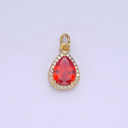 14K Gold Filled Birthstone CZ Teardrop Micro Paved Charm in Gold &amp; Silver | W696 - W703, W751 - W757