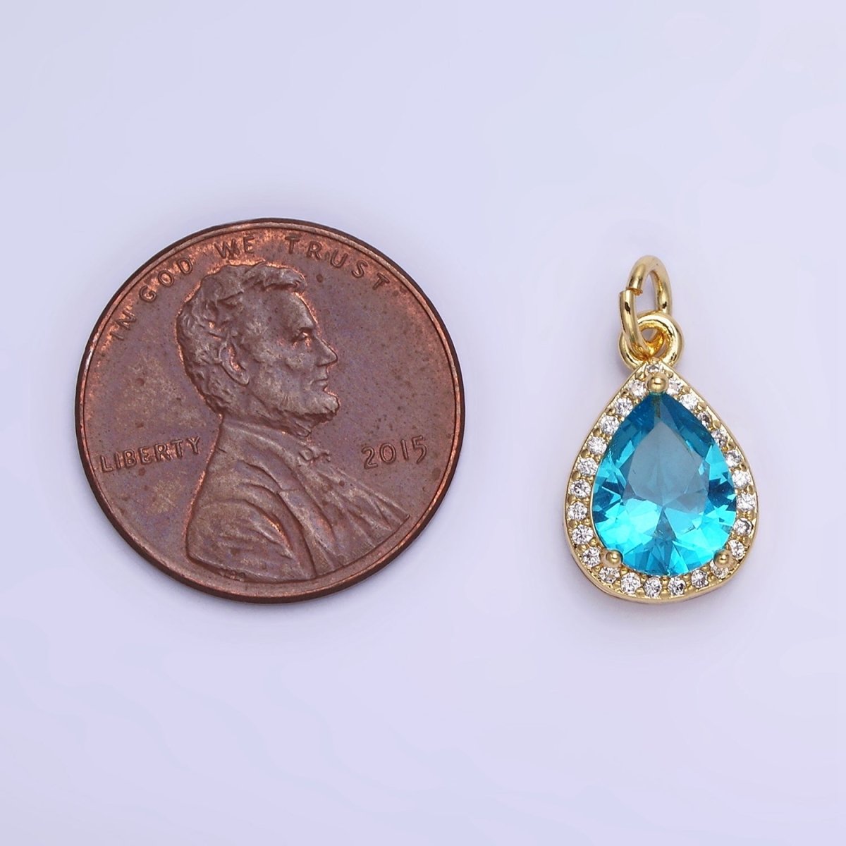 14K Gold Filled Birthstone CZ Teardrop Micro Paved Charm in Gold &amp; Silver | W696 - W703, W751 - W757