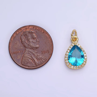 14K Gold Filled Birthstone CZ Teardrop Micro Paved Charm in Gold &amp; Silver | W696 - W703, W751 - W757