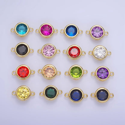 14K Gold Filled Birthstone CZ Round Bezel Connector | G937 - G944