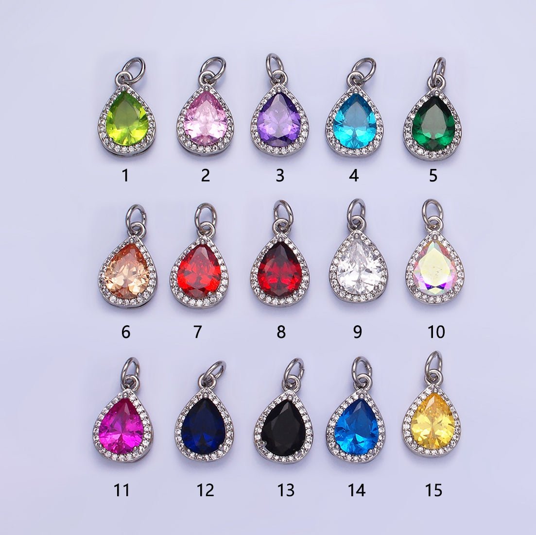 14K Gold Filled Birthstone CZ Teardrop Micro Paved Charm in Gold &amp; Silver | W696 - W703, W751 - W757