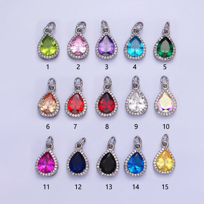 14K Gold Filled Birthstone CZ Teardrop Micro Paved Charm in Gold &amp; Silver | W696 - W703, W751 - W757