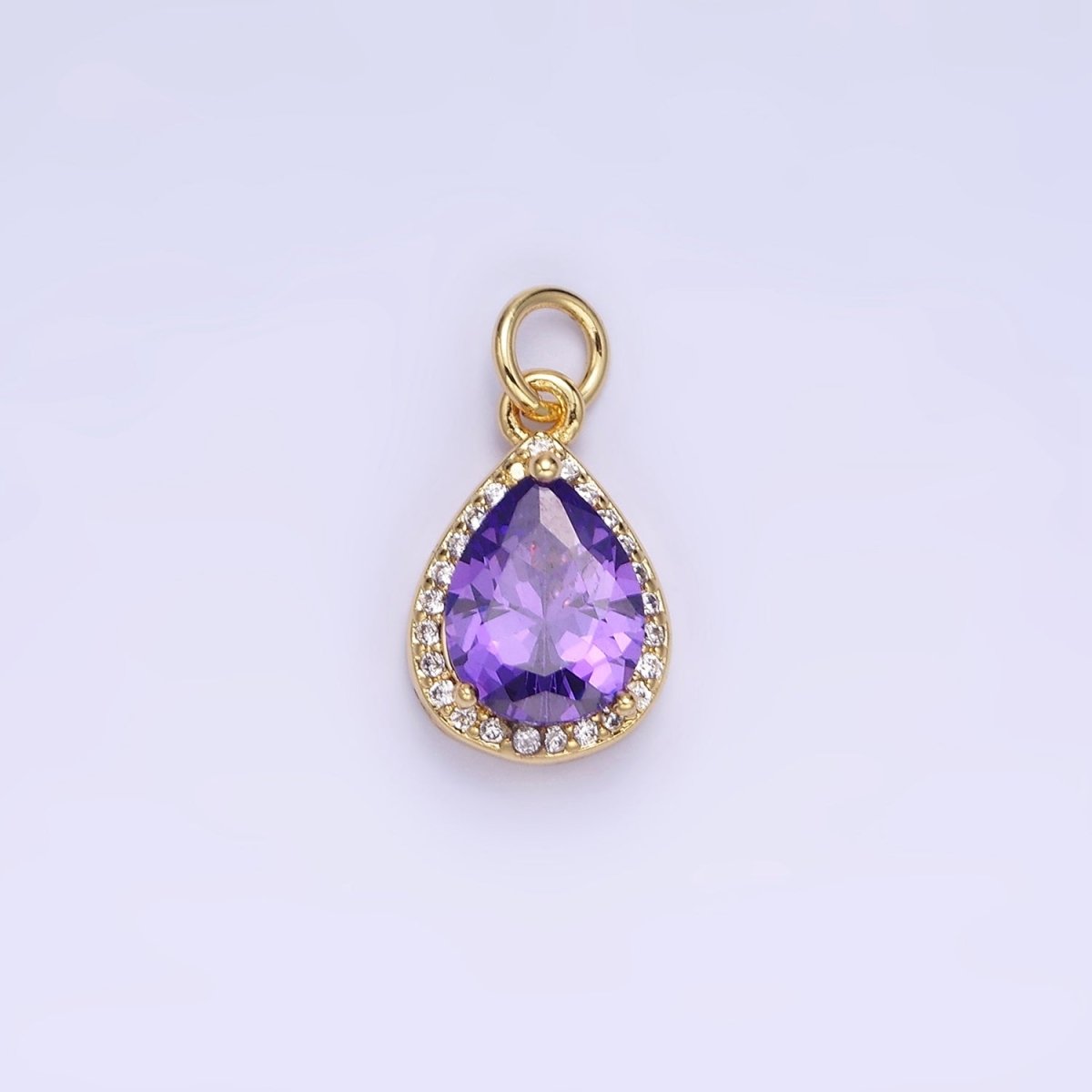 14K Gold Filled Birthstone CZ Teardrop Micro Paved Charm in Gold &amp; Silver | W696 - W703, W751 - W757