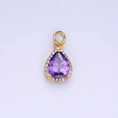 14K Gold Filled Birthstone CZ Teardrop Micro Paved Charm in Gold &amp; Silver | W696 - W703, W751 - W757