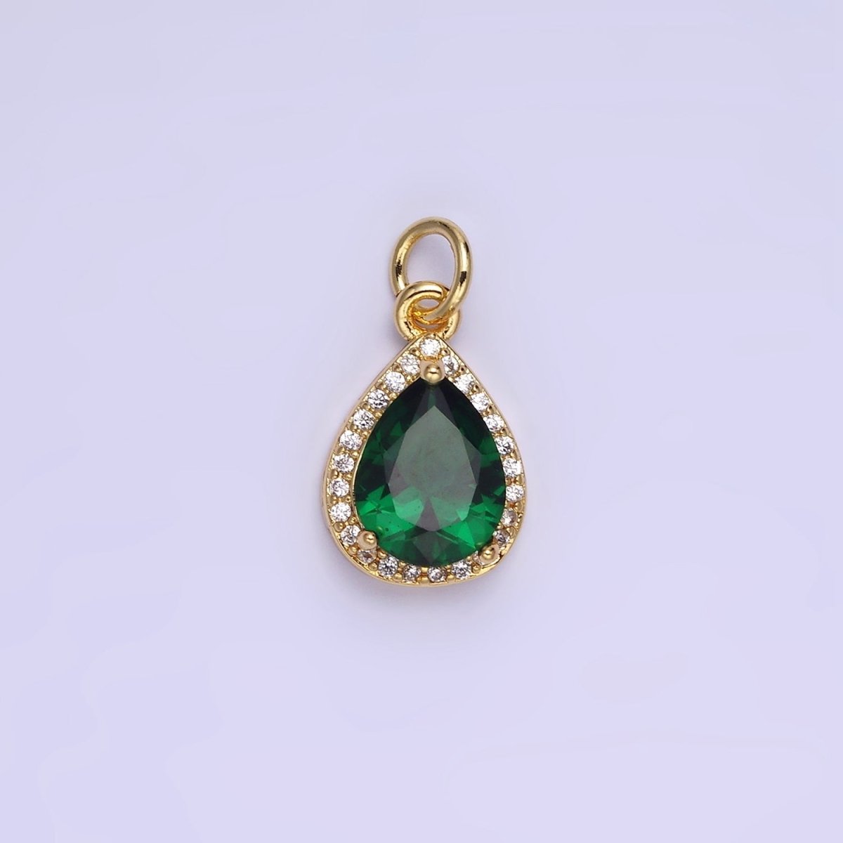 14K Gold Filled Birthstone CZ Teardrop Micro Paved Charm in Gold &amp; Silver | W696 - W703, W751 - W757
