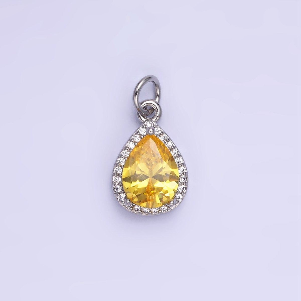 14K Gold Filled Birthstone CZ Teardrop Micro Paved Charm in Gold &amp; Silver | W696 - W703, W751 - W757
