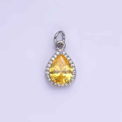 14K Gold Filled Birthstone CZ Teardrop Micro Paved Charm in Gold &amp; Silver | W696 - W703, W751 - W757