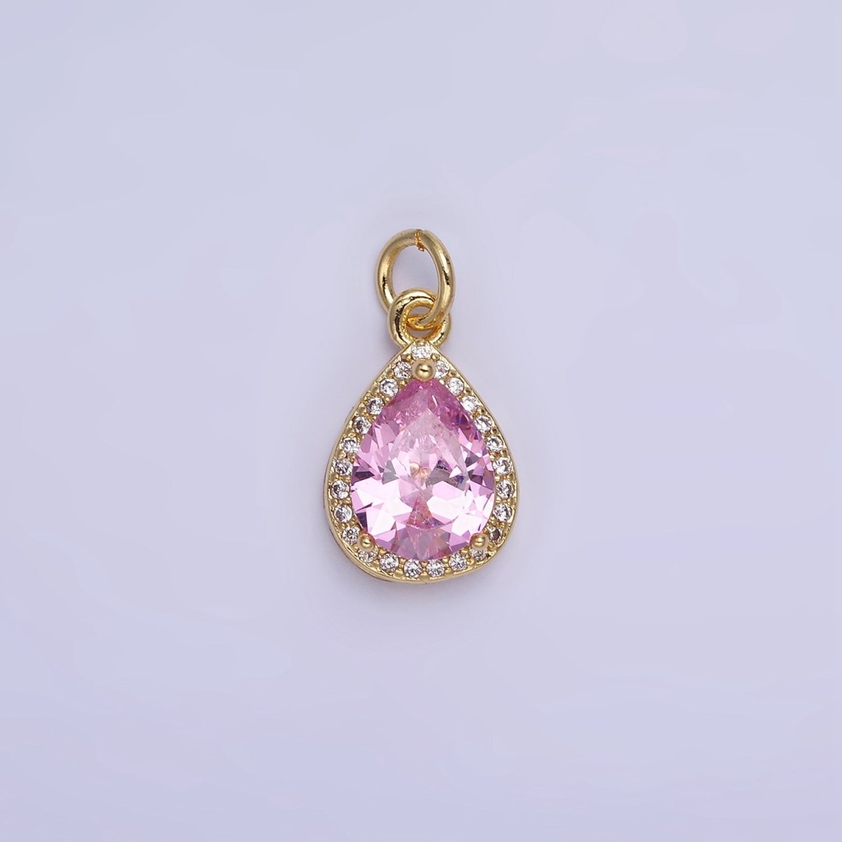 14K Gold Filled Birthstone CZ Teardrop Micro Paved Charm in Gold &amp; Silver | W696 - W703, W751 - W757