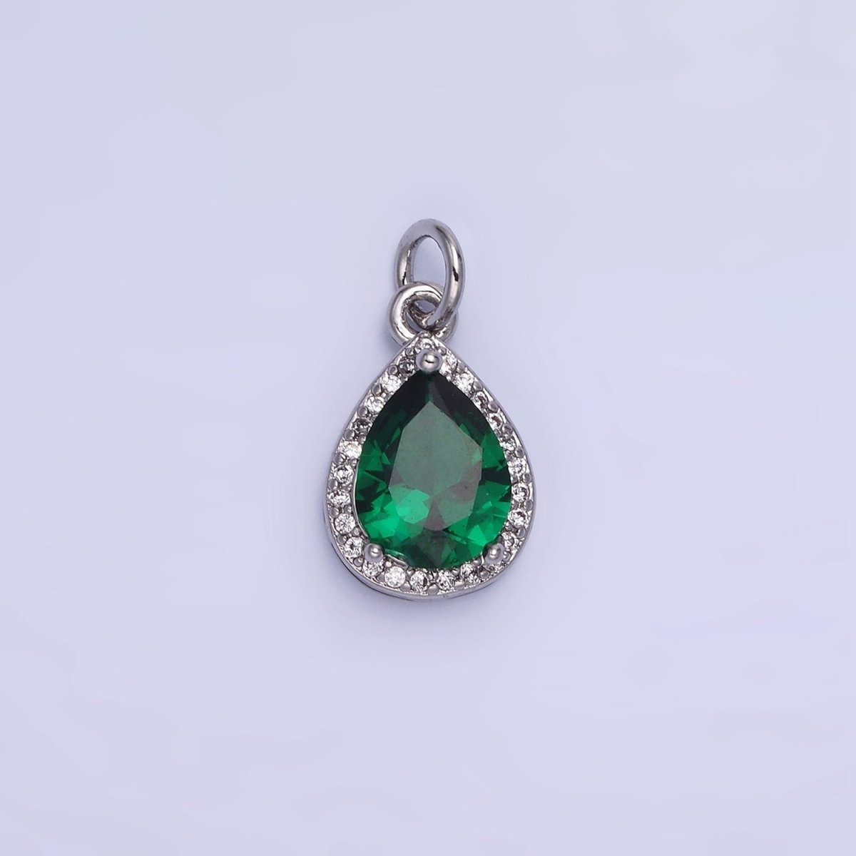 14K Gold Filled Birthstone CZ Teardrop Micro Paved Charm in Gold &amp; Silver | W696 - W703, W751 - W757