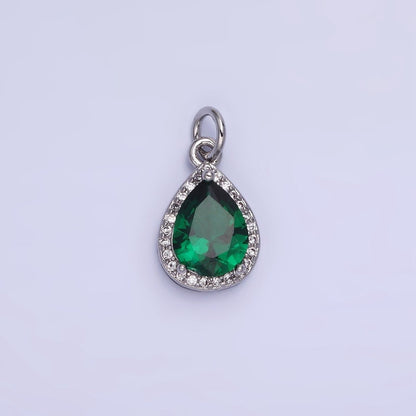 14K Gold Filled Birthstone CZ Teardrop Micro Paved Charm in Gold &amp; Silver | W696 - W703, W751 - W757