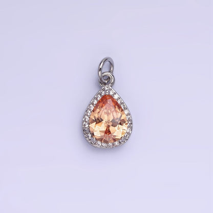 14K Gold Filled Birthstone CZ Teardrop Micro Paved Charm in Gold &amp; Silver | W696 - W703, W751 - W757