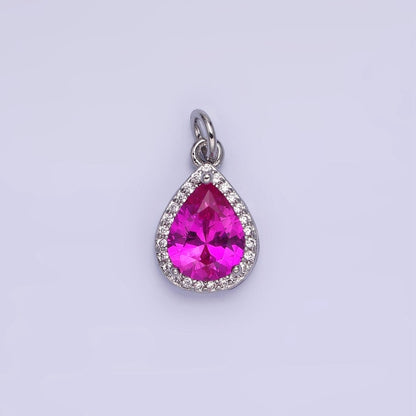 14K Gold Filled Birthstone CZ Teardrop Micro Paved Charm in Gold &amp; Silver | W696 - W703, W751 - W757