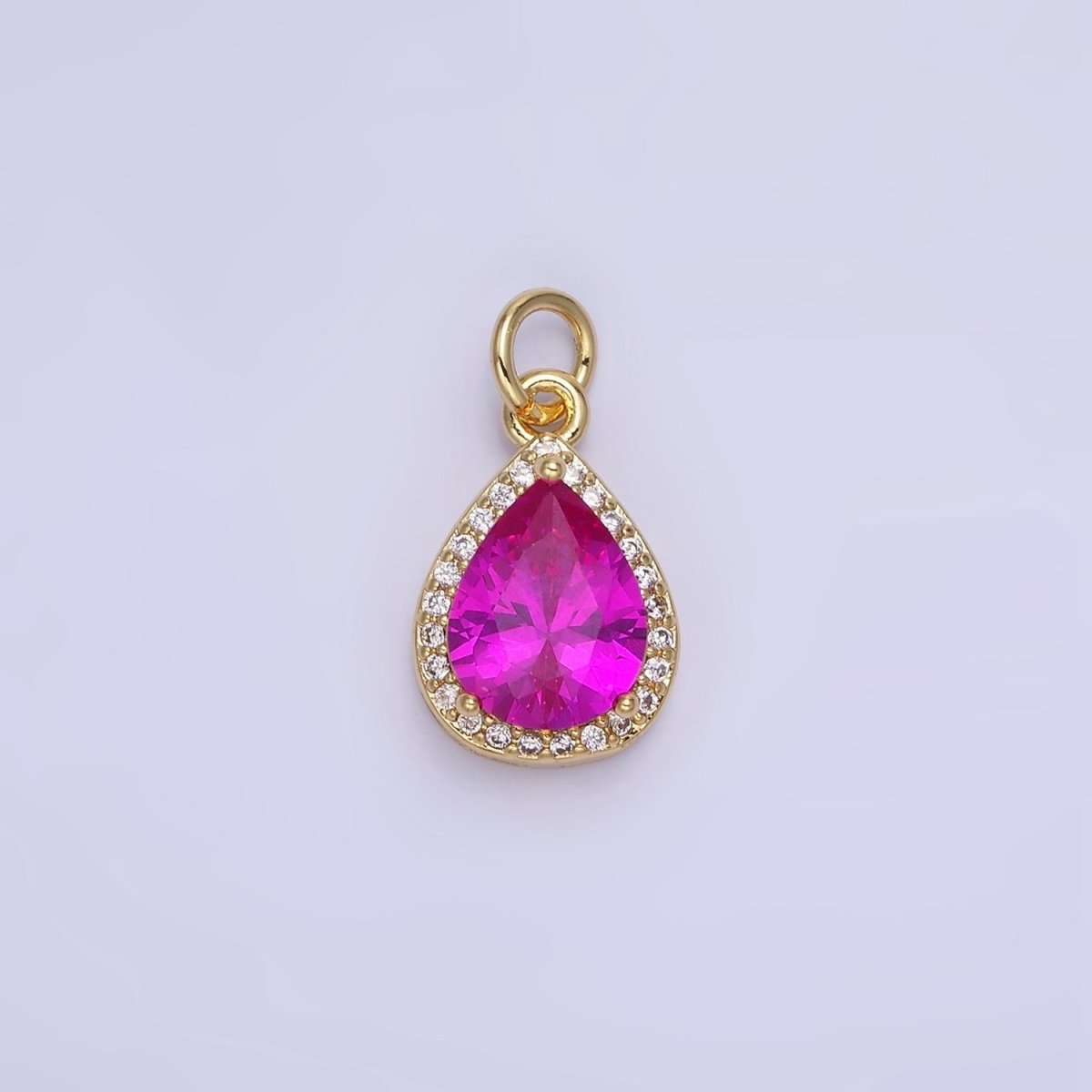 14K Gold Filled Birthstone CZ Teardrop Micro Paved Charm in Gold &amp; Silver | W696 - W703, W751 - W757