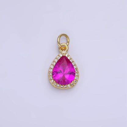 14K Gold Filled Birthstone CZ Teardrop Micro Paved Charm in Gold &amp; Silver | W696 - W703, W751 - W757
