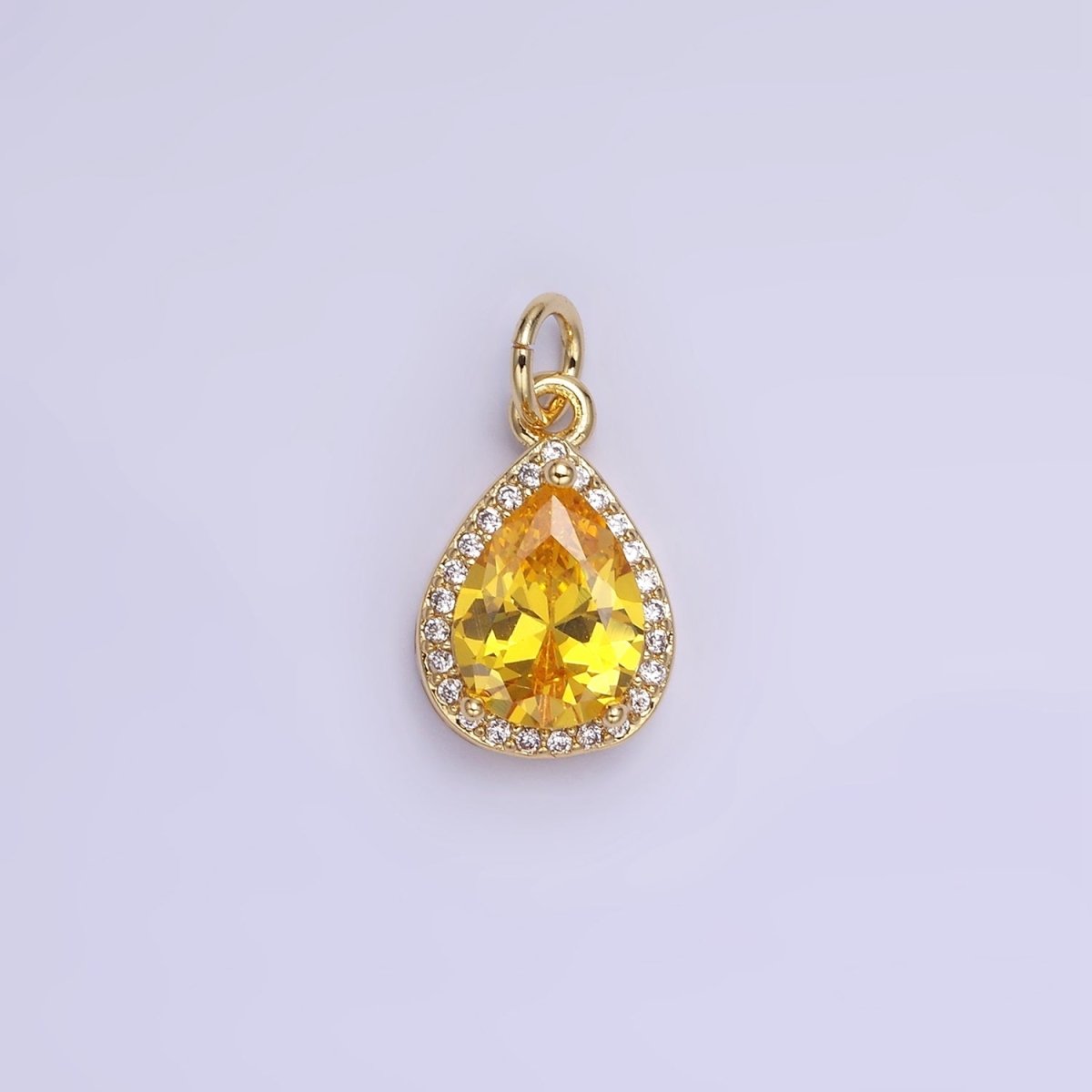 14K Gold Filled Birthstone CZ Teardrop Micro Paved Charm in Gold &amp; Silver | W696 - W703, W751 - W757