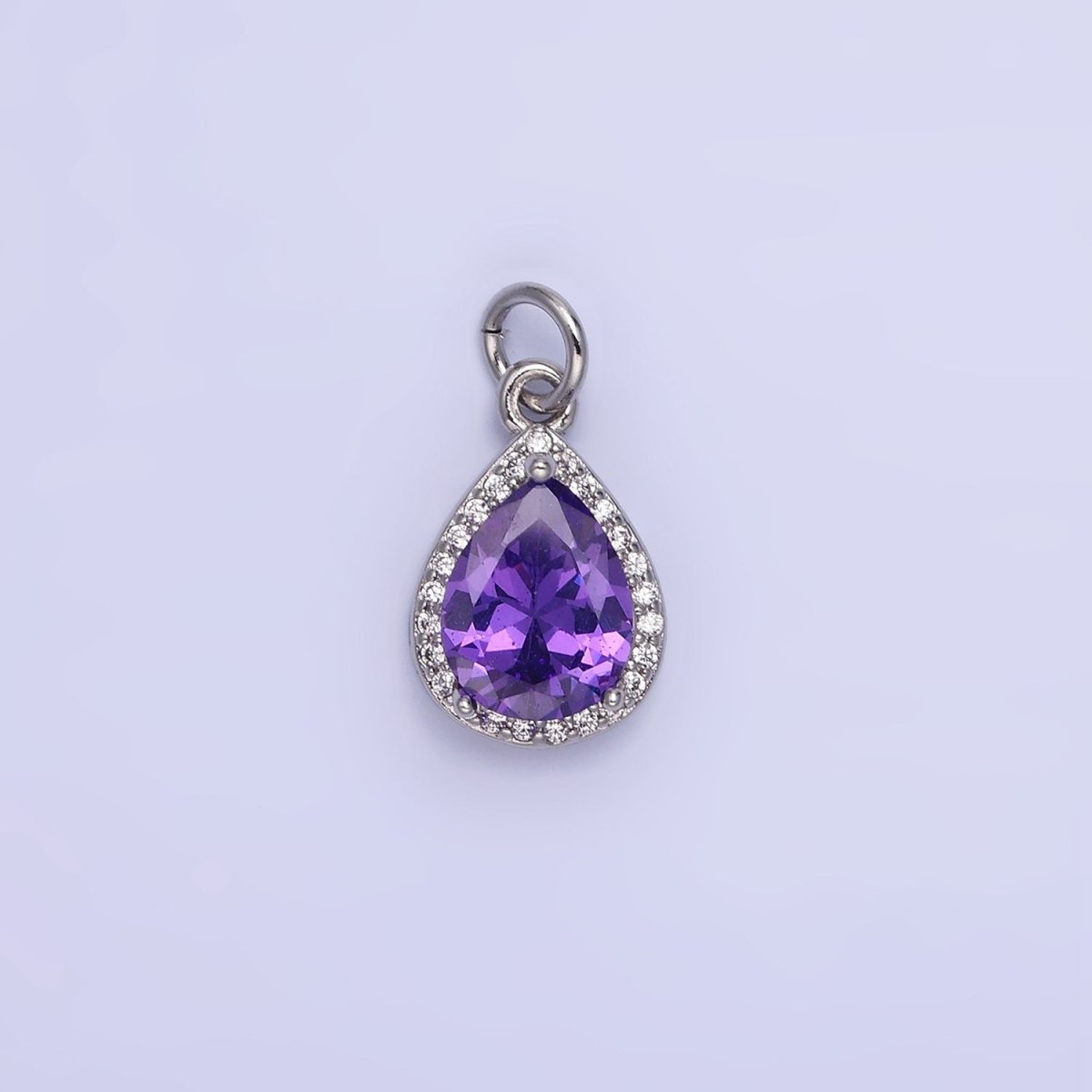 14K Gold Filled Birthstone CZ Teardrop Micro Paved Charm in Gold &amp; Silver | W696 - W703, W751 - W757