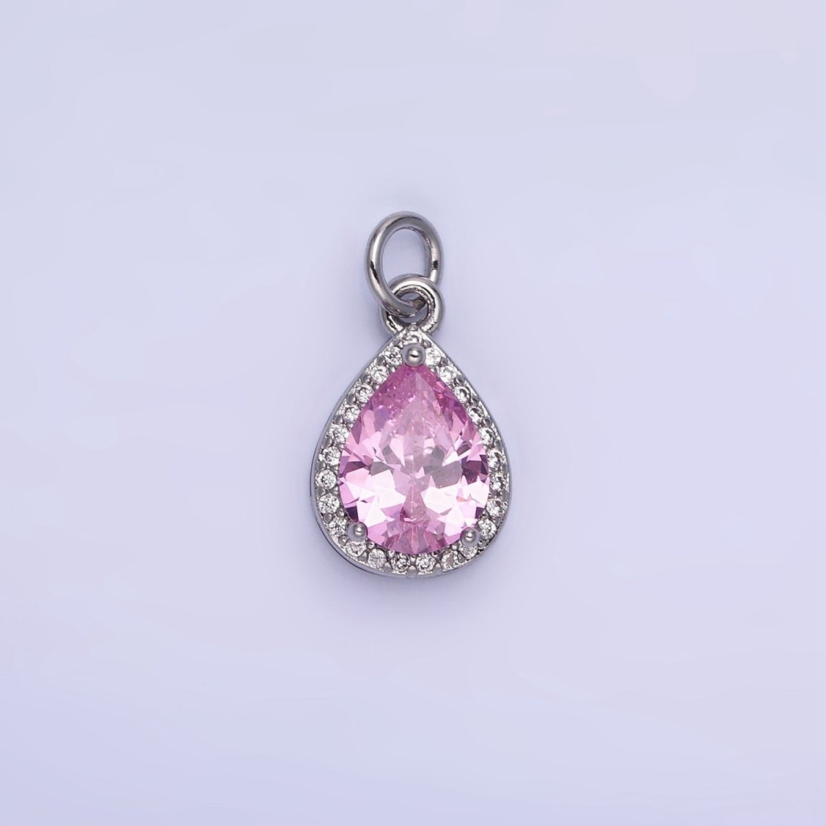 14K Gold Filled Birthstone CZ Teardrop Micro Paved Charm in Gold &amp; Silver | W696 - W703, W751 - W757