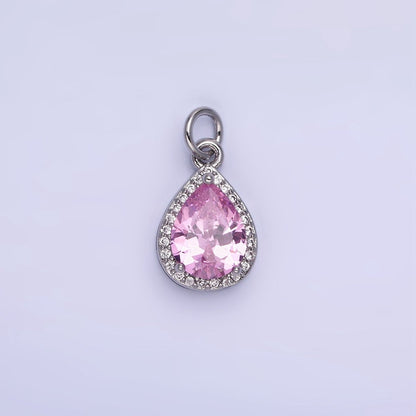 14K Gold Filled Birthstone CZ Teardrop Micro Paved Charm in Gold &amp; Silver | W696 - W703, W751 - W757