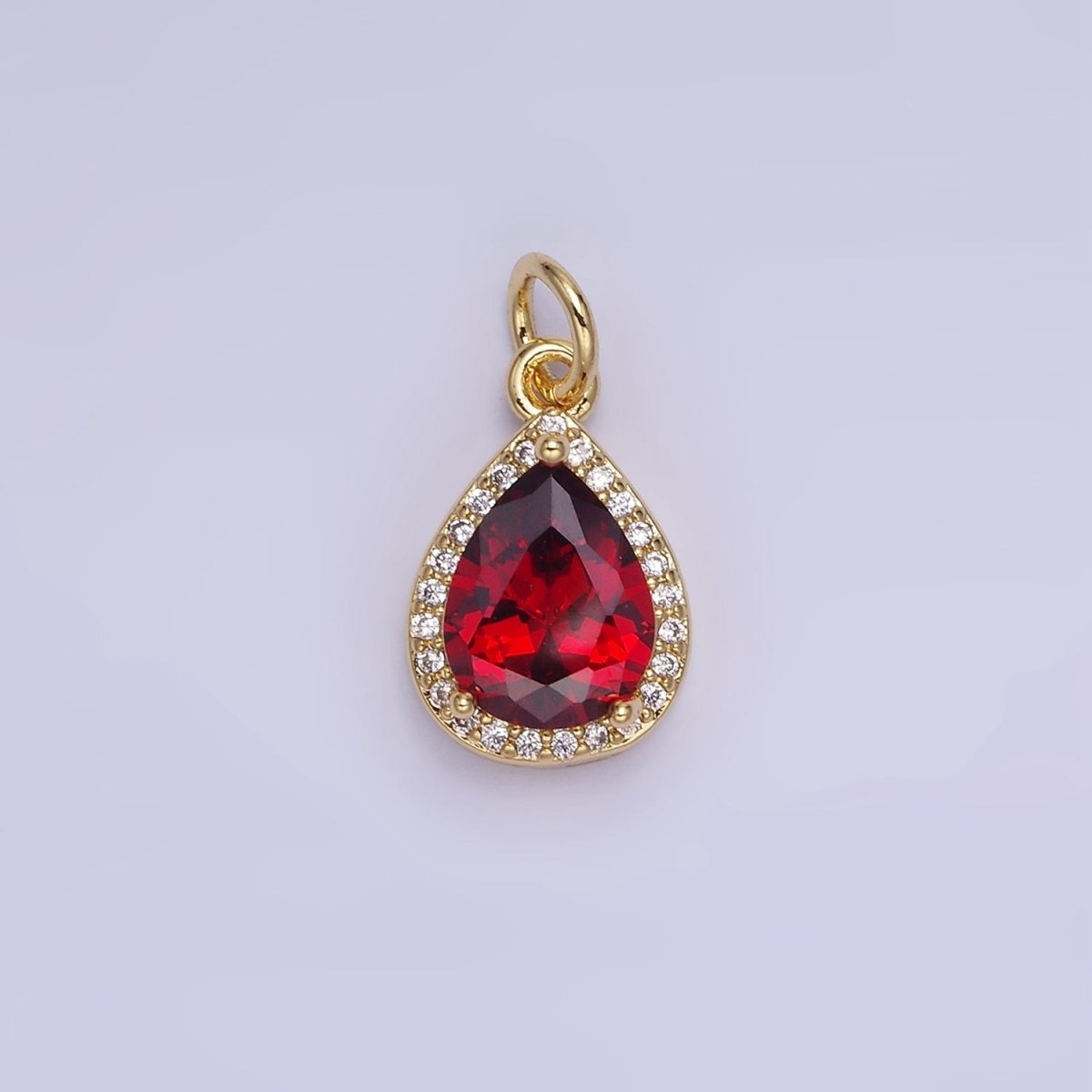 14K Gold Filled Birthstone CZ Teardrop Micro Paved Charm in Gold &amp; Silver | W696 - W703, W751 - W757