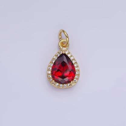 14K Gold Filled Birthstone CZ Teardrop Micro Paved Charm in Gold &amp; Silver | W696 - W703, W751 - W757