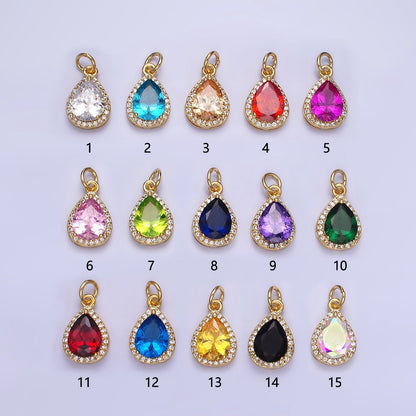 14K Gold Filled Birthstone CZ Teardrop Micro Paved Charm in Gold &amp; Silver | W696 - W703, W751 - W757