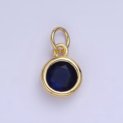 14K Gold Filled Birthstone Round CZ Bezel Charm in Gold &amp; Silver | AG796 - AG811