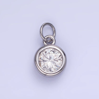 14K Gold Filled Birthstone Round CZ Bezel Charm in Gold &amp; Silver | AG796 - AG811