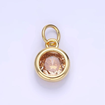 14K Gold Filled Birthstone Round CZ Bezel Charm in Gold &amp; Silver | AG796 - AG811