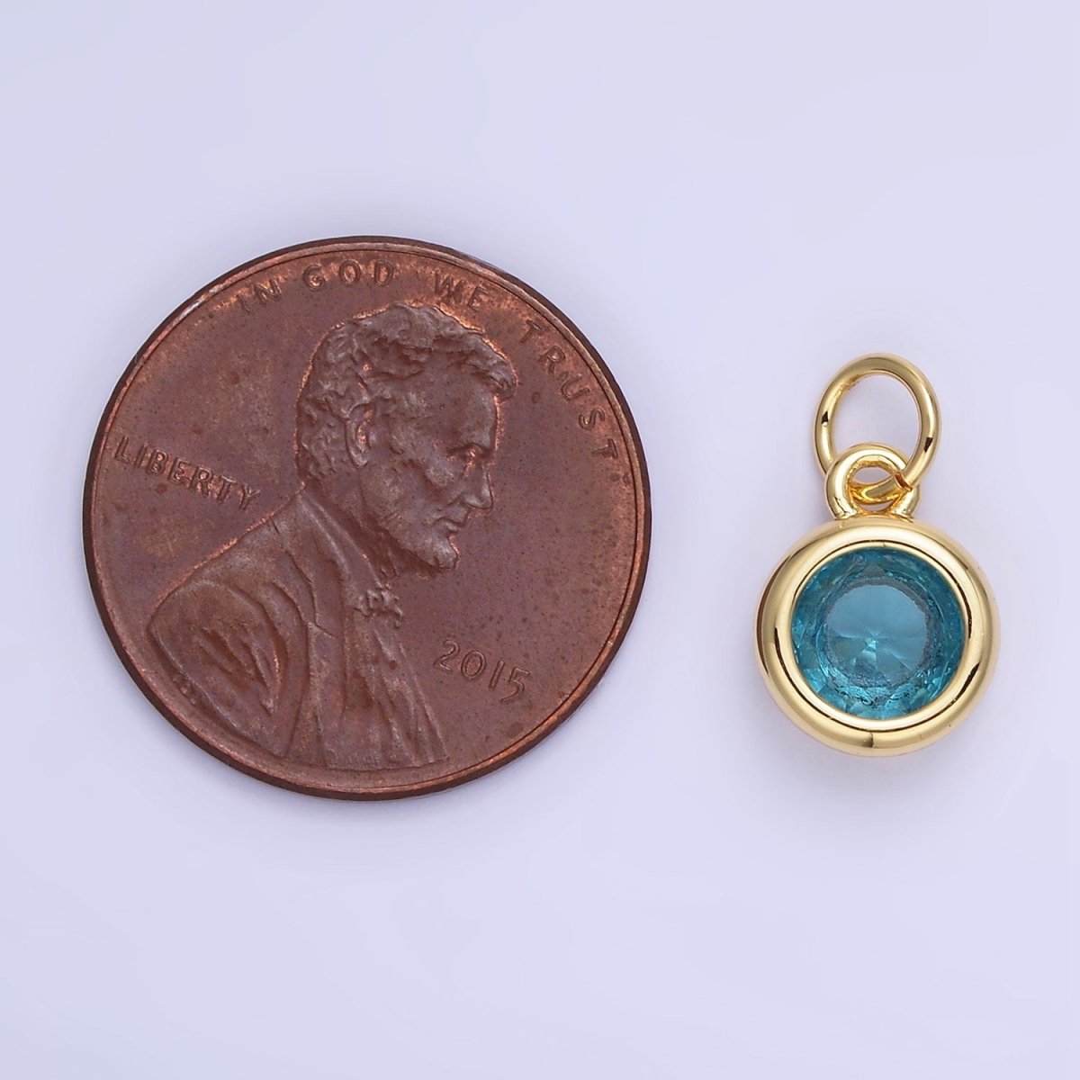 14K Gold Filled Birthstone Round CZ Bezel Charm in Gold &amp; Silver | AG796 - AG811