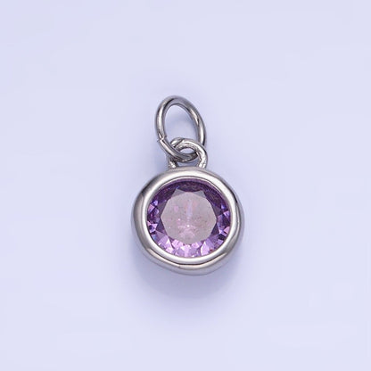 14K Gold Filled Birthstone Round CZ Bezel Charm in Gold &amp; Silver | AG796 - AG811