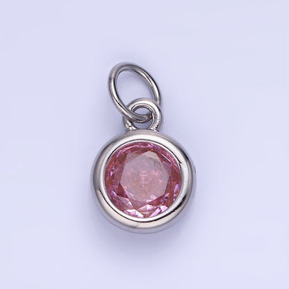 14K Gold Filled Birthstone Round CZ Bezel Charm in Gold &amp; Silver | AG796 - AG811