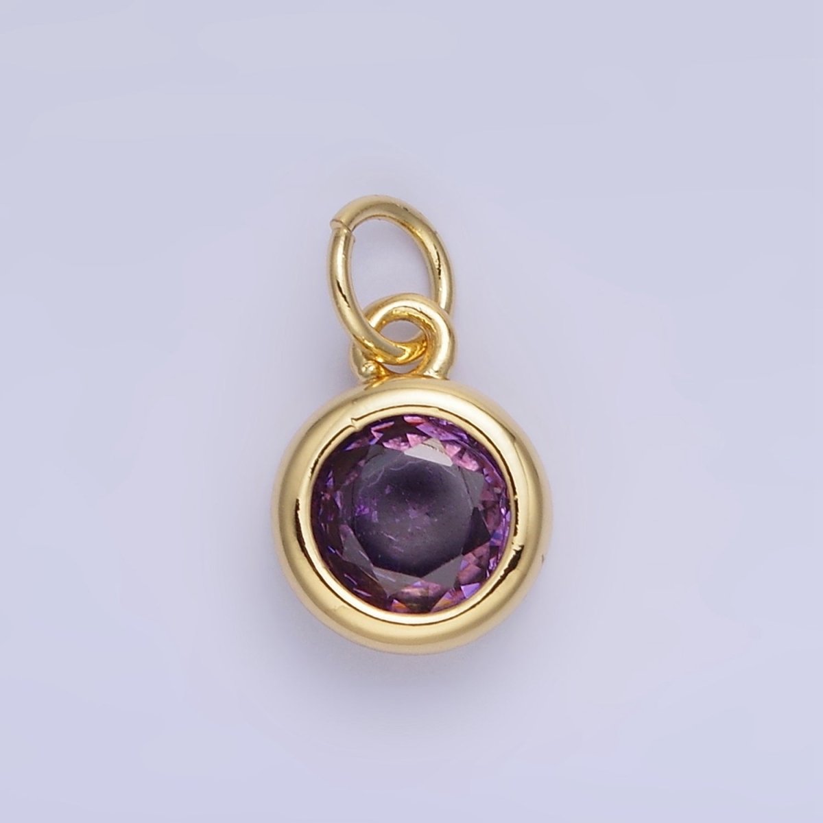 14K Gold Filled Birthstone Round CZ Bezel Charm in Gold &amp; Silver | AG796 - AG811
