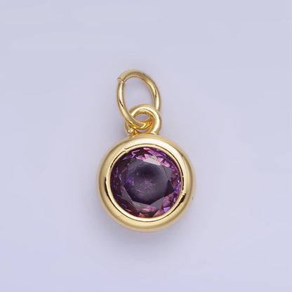14K Gold Filled Birthstone Round CZ Bezel Charm in Gold &amp; Silver | AG796 - AG811