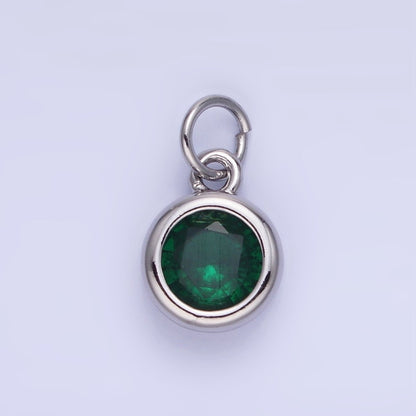 14K Gold Filled Birthstone Round CZ Bezel Charm in Gold &amp; Silver | AG796 - AG811