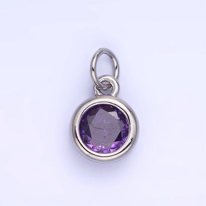 14K Gold Filled Birthstone Round CZ Bezel Charm in Gold &amp; Silver | AG796 - AG811